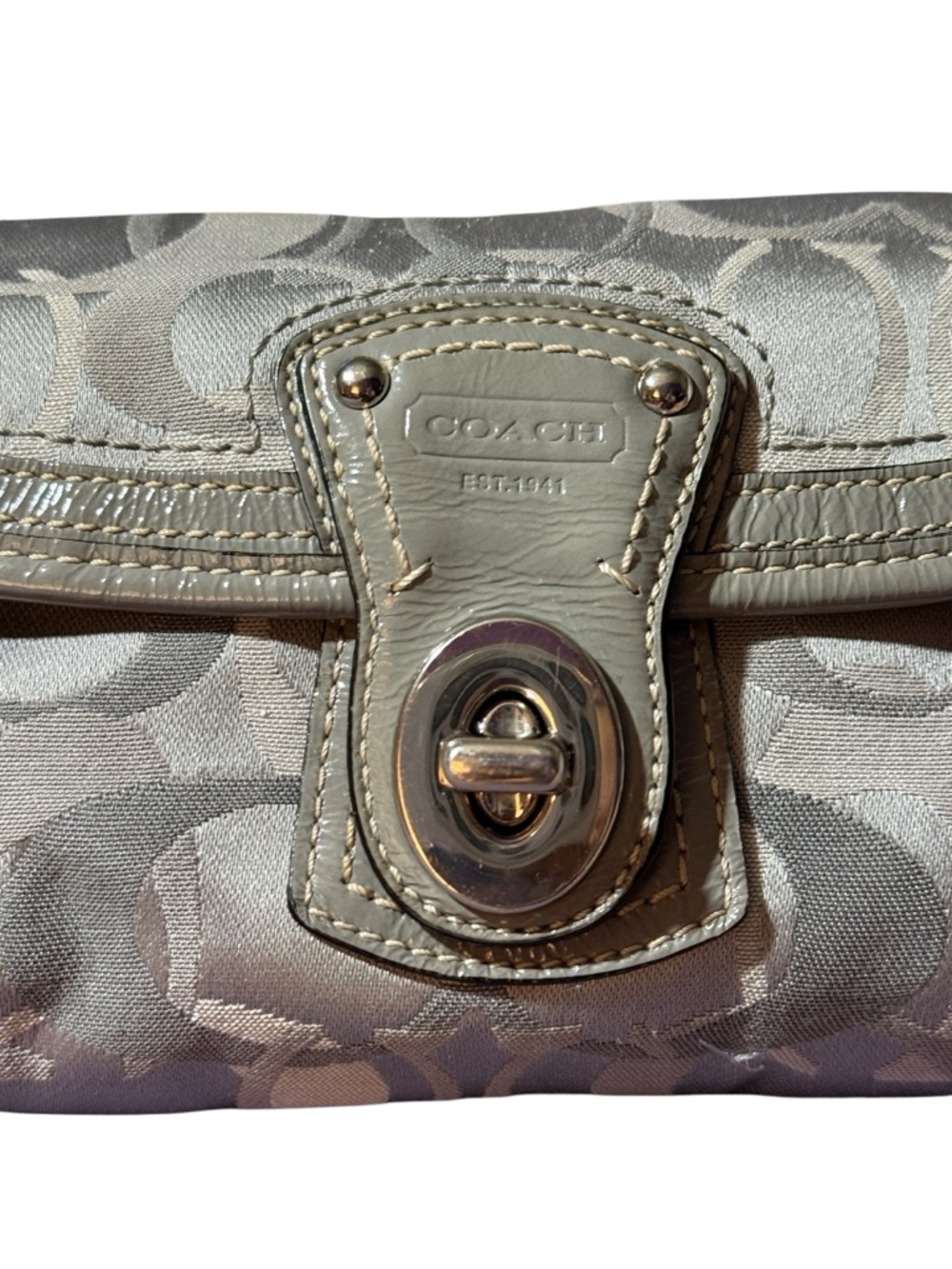 Coach Legacy Signature Optic Turnlock Flap Wristlet, Gray/Silver/Lavender - Picture 4 of 11